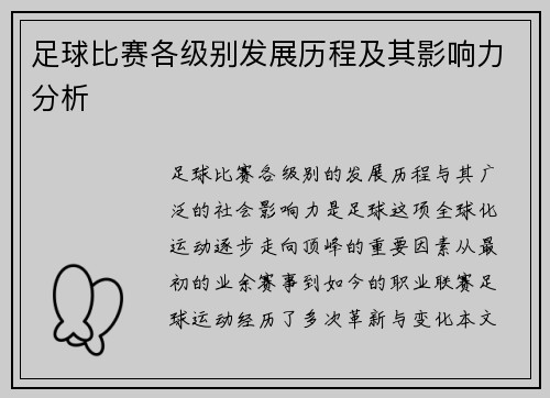 足球比赛各级别发展历程及其影响力分析